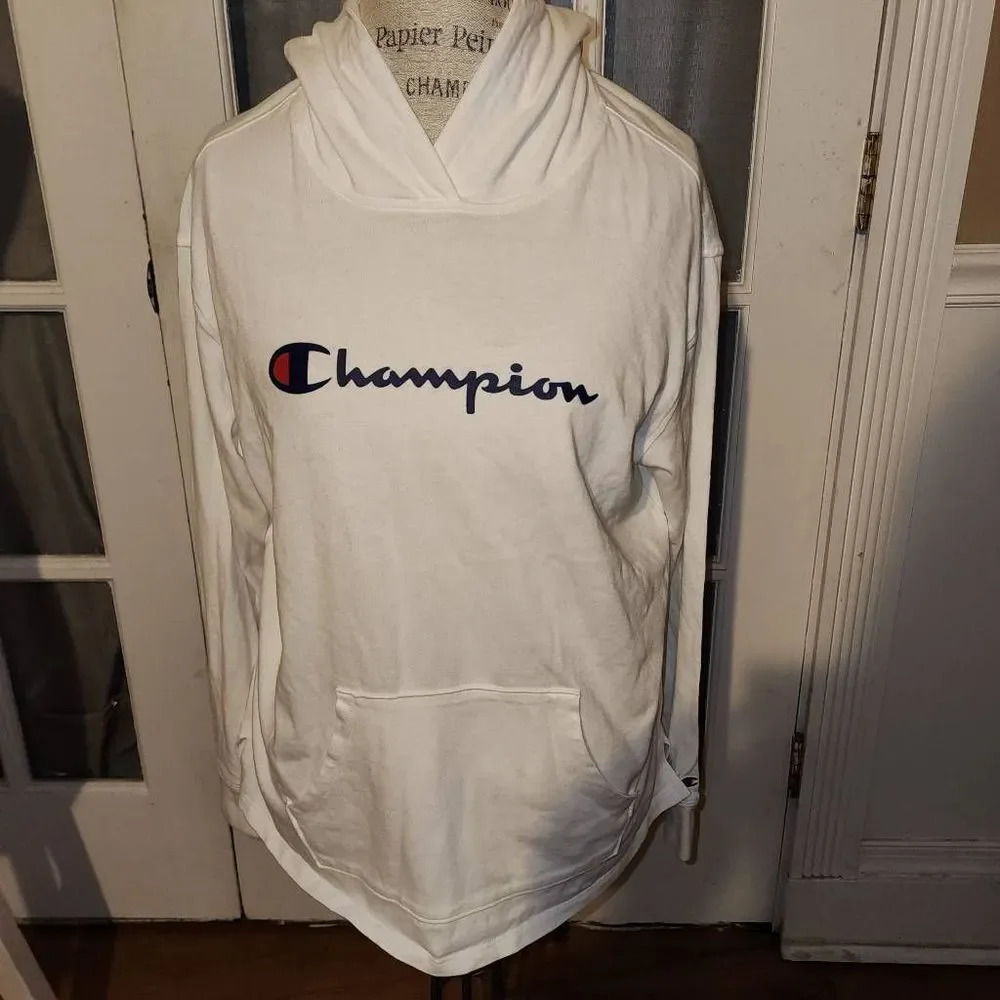 Champion Womens White Logo Hoodie Medium‎
